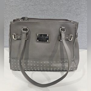 Nicole Miller Gray Shoulder Bag with Studded Details. Ladies Modern Purse